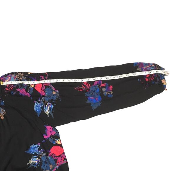 Free People Meadow Lark Tunic Blouse Boho Black Floral Print Women's S Button Up - Picture 6 of 12